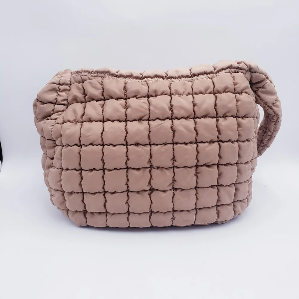 Urban Expressions Leda Quilted Square Nylon Puffer Hobo Bag‎ Purse Natural